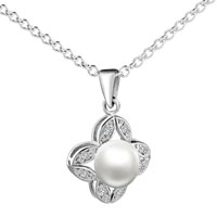 Pendants - flower framed pearl pendant sterling silver Image.