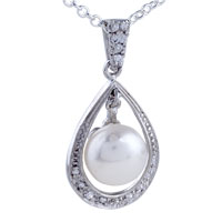 Pendants - pearl and silver droplet pendant sterling Image.