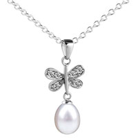 Pendants - dangling pearl dragonfly pendant sterling silver Image.