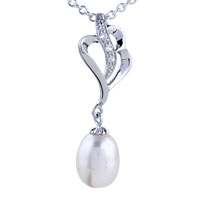Pendants - dangling pearl and half heart pendant sterling silver Image.
