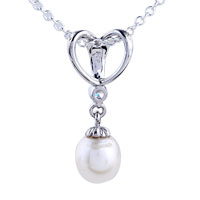 Pendants - heart framed dangling pearl pendant sterling silver Image.