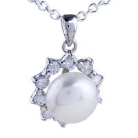 Pendants - starburst framed pearl pendant sterling silver Image.