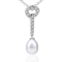 Pendants - crystal heart and dangling pearl drop with birthstone pendant sterling silver Image.