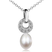 Pendants - crystal oval hoop and pearl pendant sterling silver Image.
