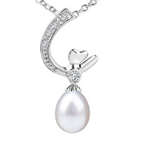 Pendants - crescent and star pearl pendant sterling silver Image.