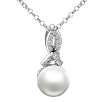 Pendants - crystal fish and round freshwater pearl pendant sterling silver Image.