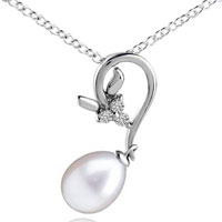 Pendants - marquise butterfly and dangling pearl pendant sterling silver Image.