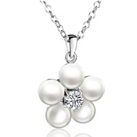 Pendants - pearl and crystal flower pendant sterling silver Image.