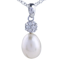 Pendants - dangling crystal flower and pearl pendant sterling silver Image.