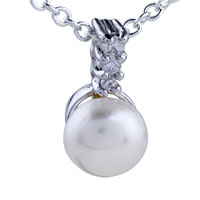 Pendants - white freshwater pearl pendant sterling silver Image.