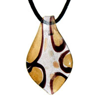 Pendants - gold and silver striped leaf murano glass pendant Image.