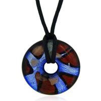 Pendants - red, gold and blue silver oval murano glass pendant Image.