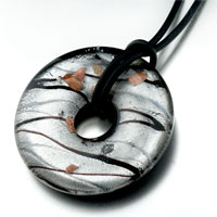 Pendants - green and black striped oval murano glass pendant Image.