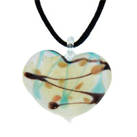 Pendants - spotted and striped white heart murano glass pendant Image.