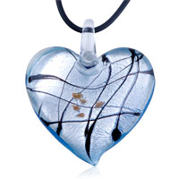 Pendants - striped blue heart murano glass pendant Image.