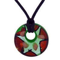 Pendants - amber and silver foil murano glass donut pendant Image.