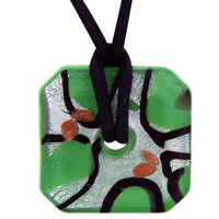 Pendants - green/silver foil murano glass square donut pendant Image.