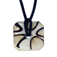 Pendants - gold pearl and silver foil murano glass square donut pendant Image.