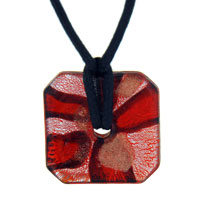 Pendants - amber and silver foil murano glass square donut pendant Image.