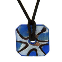 Pendants - blue and silver foil murano glass square donut pendant Image.