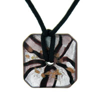 Pendants - purple and silver foil murano glass square donut pendant Image.
