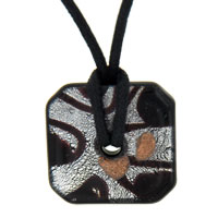 Pendants - dark purple and silver foil murano glass square donut pendant Image.
