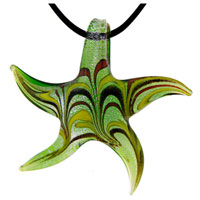 Pendants - green starfish and line murano glass pendant Image.