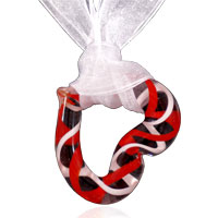 Necklace & Pendants - black murano glass heart with white and red stripes pendants Image.