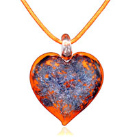Murano Glass Jewelry - orange heart with purple murano glass pendant Image.
