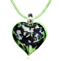 Murano Glass Jewelry - green heart with blue murano glass pendant Image.