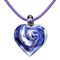 Murano Glass Jewelry - white heart with blue swirl murano glass pendant Image.