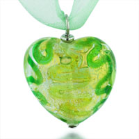 Murano Glass Jewelry - pale green and gold heart murano glass pendant Image.