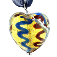 Murano Glass Jewelry - blue, orange and gold heart murano glass pendant Image.