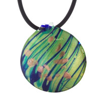Pendants - round blue and yellow green striped pendant Image.
