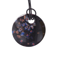 Pendants - round black flower speckled pendant Image.