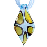 Pendants - silver foil blue and topaz leaf pendant Image.