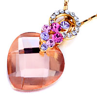 Necklace & Pendants - detailed crystal cluster dangle pink october birthstone crystal heart wedding pendant Image.