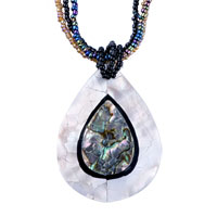 Pendants - glitter white and black teardrop mother of pearl pendant Image.