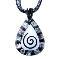 Pendants - black spiral swirl teardrop mother of pearl necklace pendant Image.