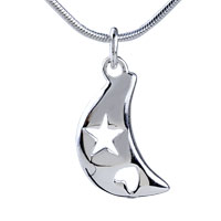 Pendants - heart and star hollow carved moon shaped pendant sterling silver Image.