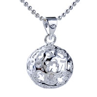 Pendants - flower hollow carved ball shaped pendant sterling silver Image.
