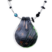 Murano Glass Jewelry - black shell shaped scotch murano pendant Image.