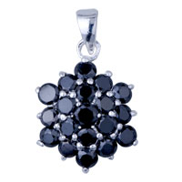 Pendants - black crystal sudded hexagon 925 sterling silver pendant Image.