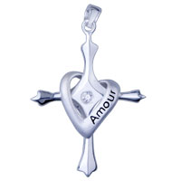 Pendants - cross and heart 925 sterling silver pendant Image.