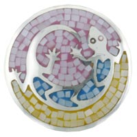 Pendants - mother of pearl blue mosaic lizard pendant Image.