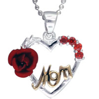 Pendants - studded mom flower heart pendant Image.