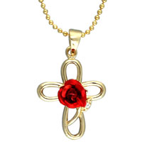Pendants - gold plated cross with stud and rose pendant Image.