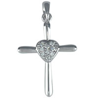 Pendants - studded heart centered cross pendant Image.
