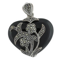 Sterling Silver Jewelry - black heart flower pendant Image.