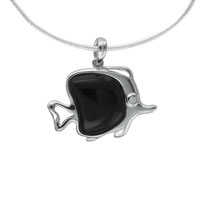 Pendants - sterling silver cz black fish pendant Image.